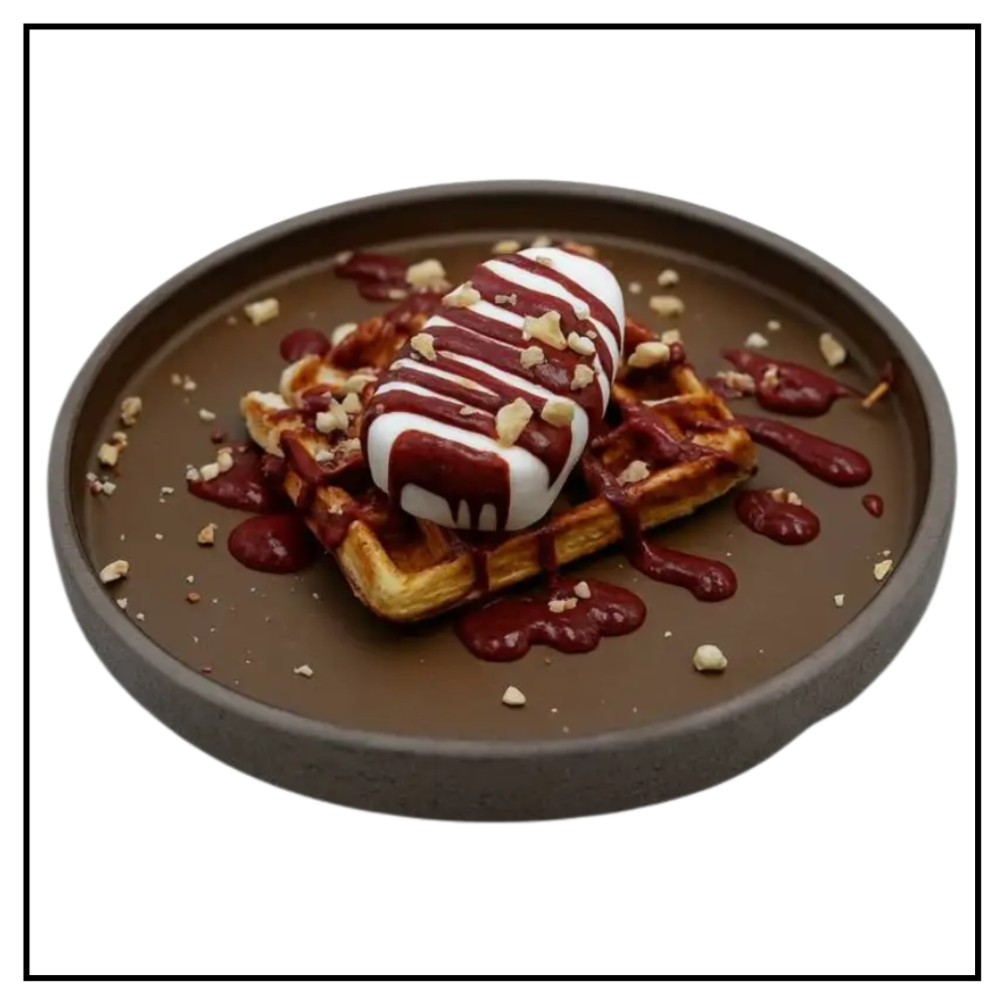 Вафля з морозивом та ягідним джемом 