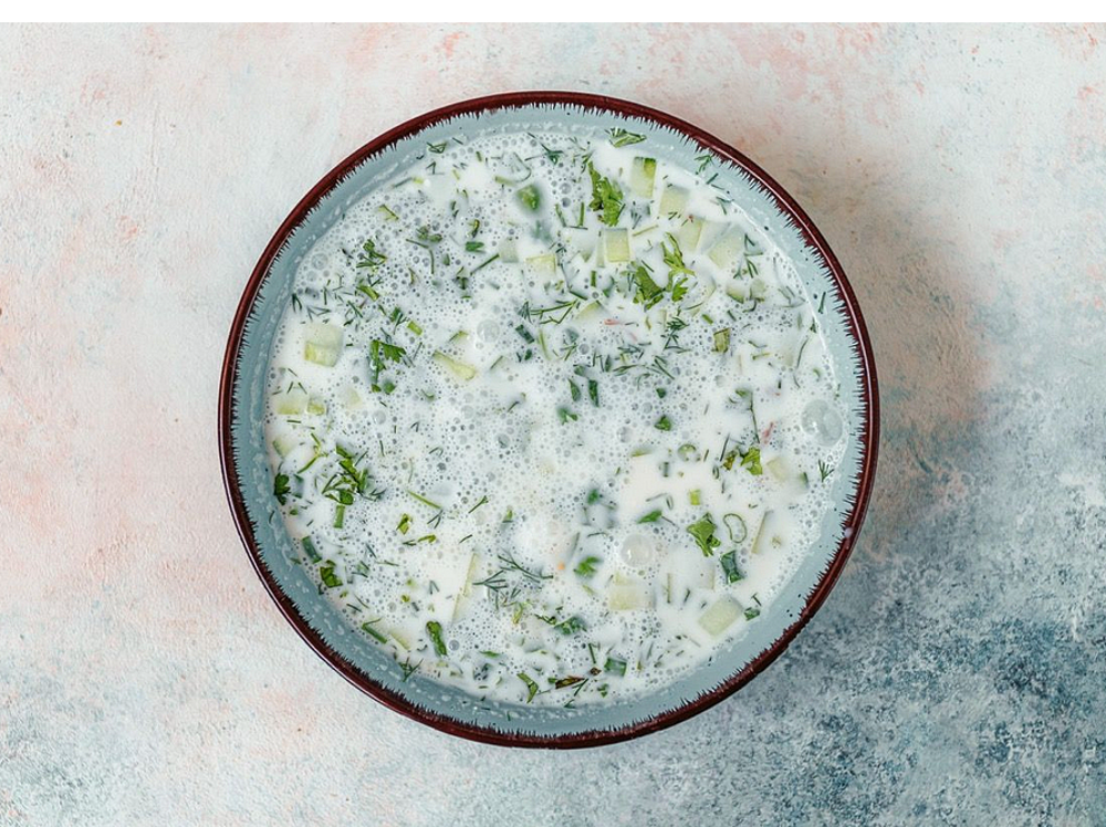 Ayran əsaslı və ətli Ukraynasayagı Dogramac /Окрошка по-украински с телятиной