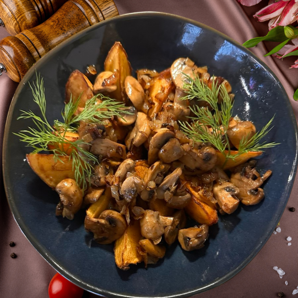 КАРТОПЛЯ ПЕЧЕНА Зі СМАЖЕНИМИ ГРИБАМИ_Доставка