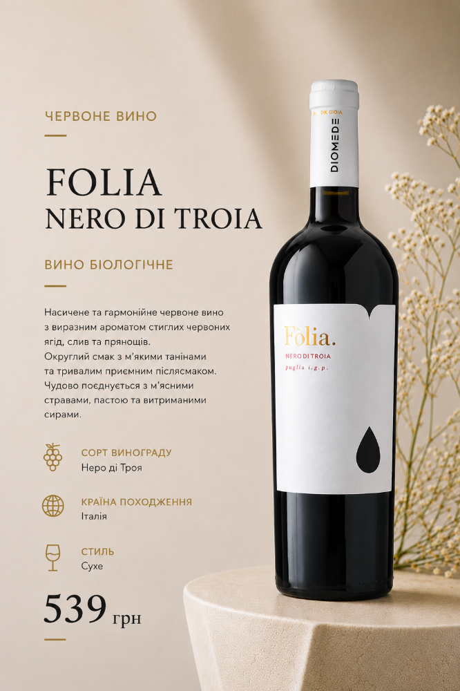 Пляшка Вино червоне столове FOLIA NERO DI TROIA 