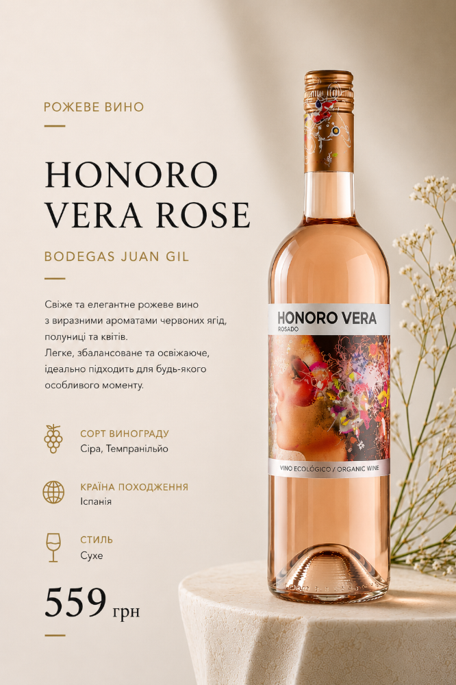 Пляшка Вино рожеве столове HONORO VERA ROSE, BODEGAS JUAN GIL 