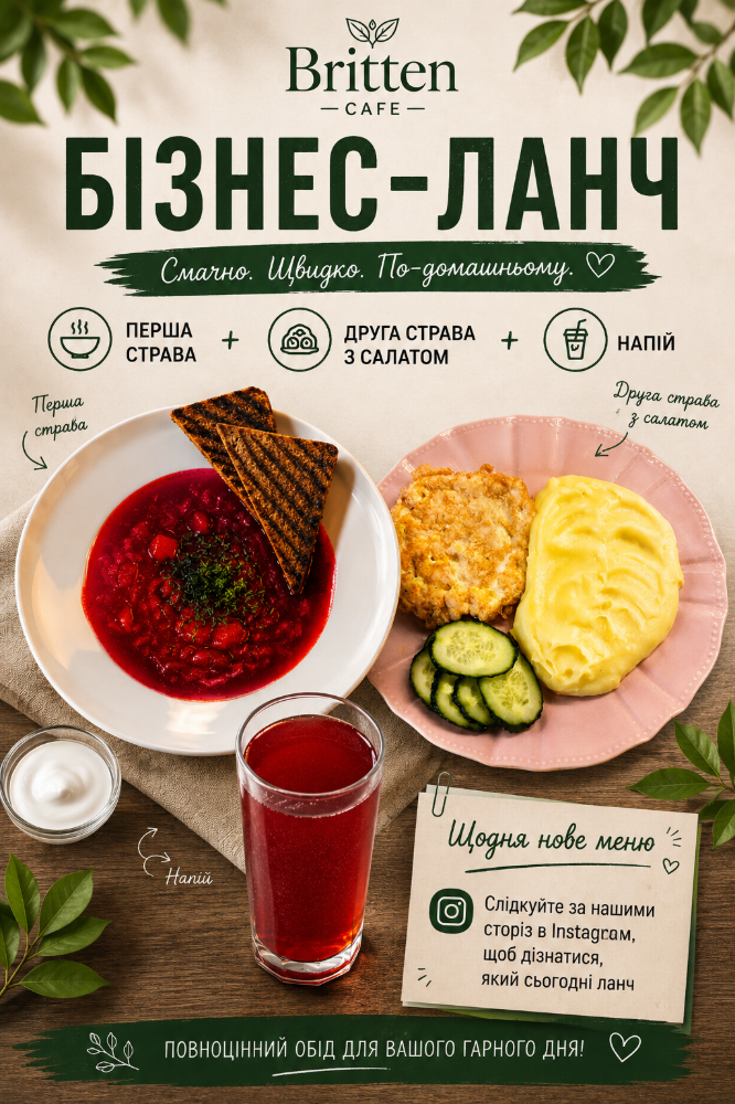 Бізнес-ланч (по робочих днях з 13:00 до 16:00)