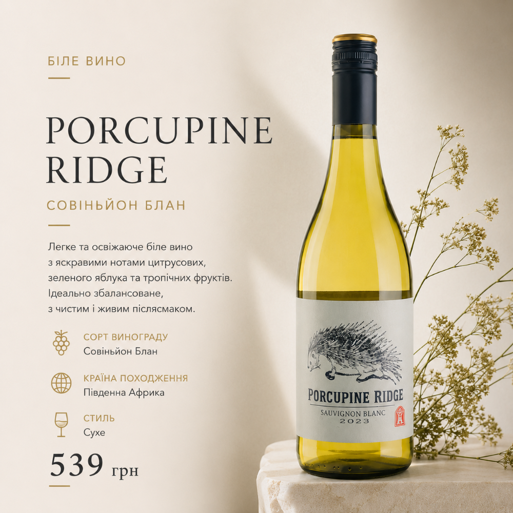Пляшка вино біле PORCUPINE RIDGE SAUVIGNON BLANC