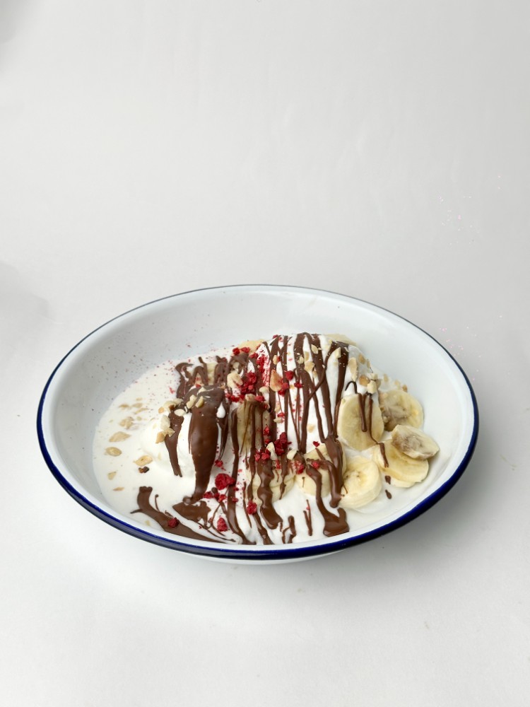 Ice cream with banana and chocolate