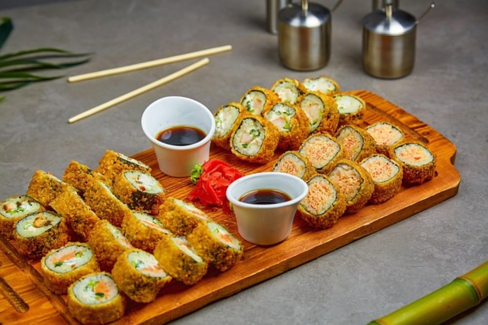 sushi set with sake