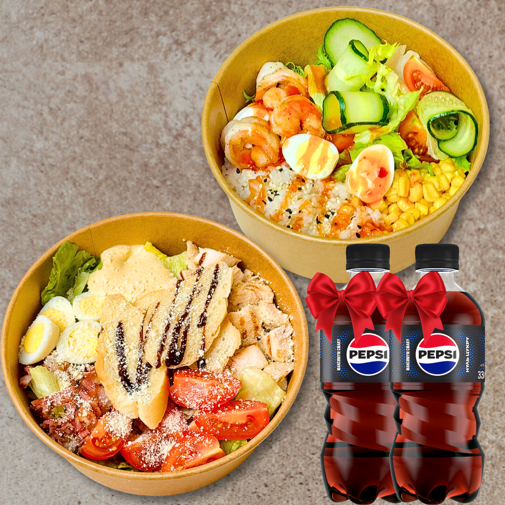 Комбо 3: Боул з тигровою креветкою і рисом та Боул Цезар з куркою + 2 шт Pepsi 0,33 Max