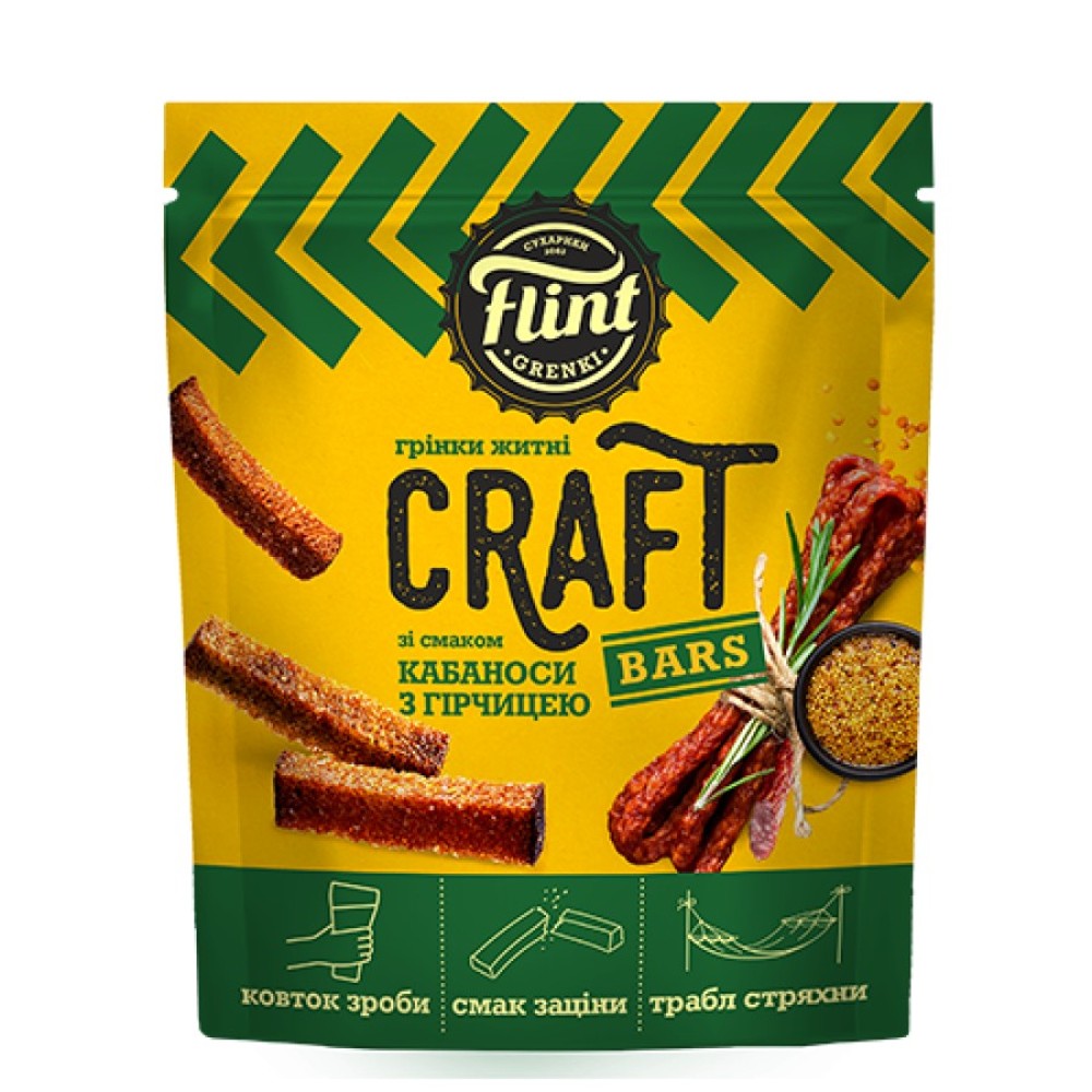 Грінки "Flint Craft Grenki" кабаноси та гірчиця 90г