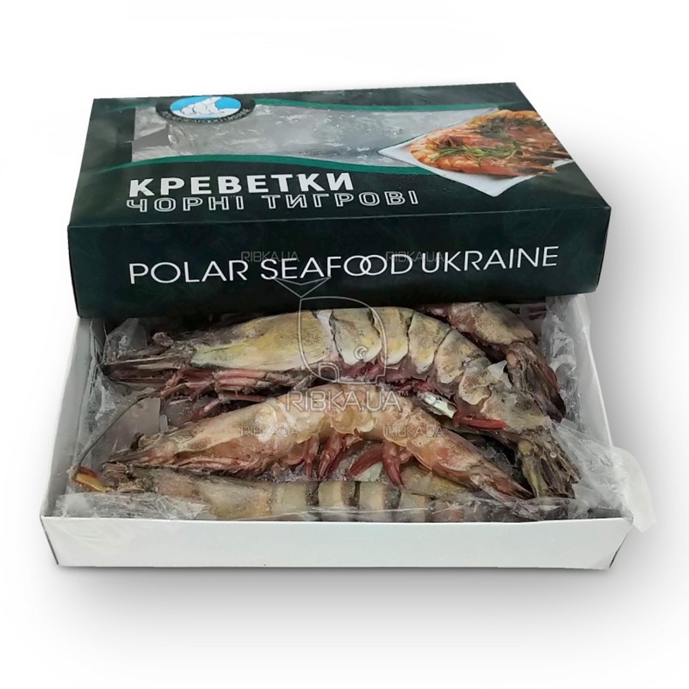 Чорна тигрова креветка в глазурі 20% розмір 6/8