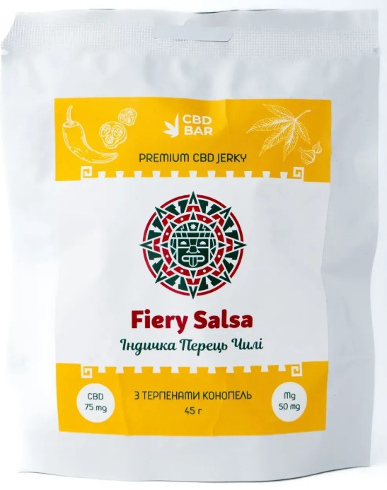 КБД джерки "Fiery Salsa" індичі 75мг CBD, 50мг Mg