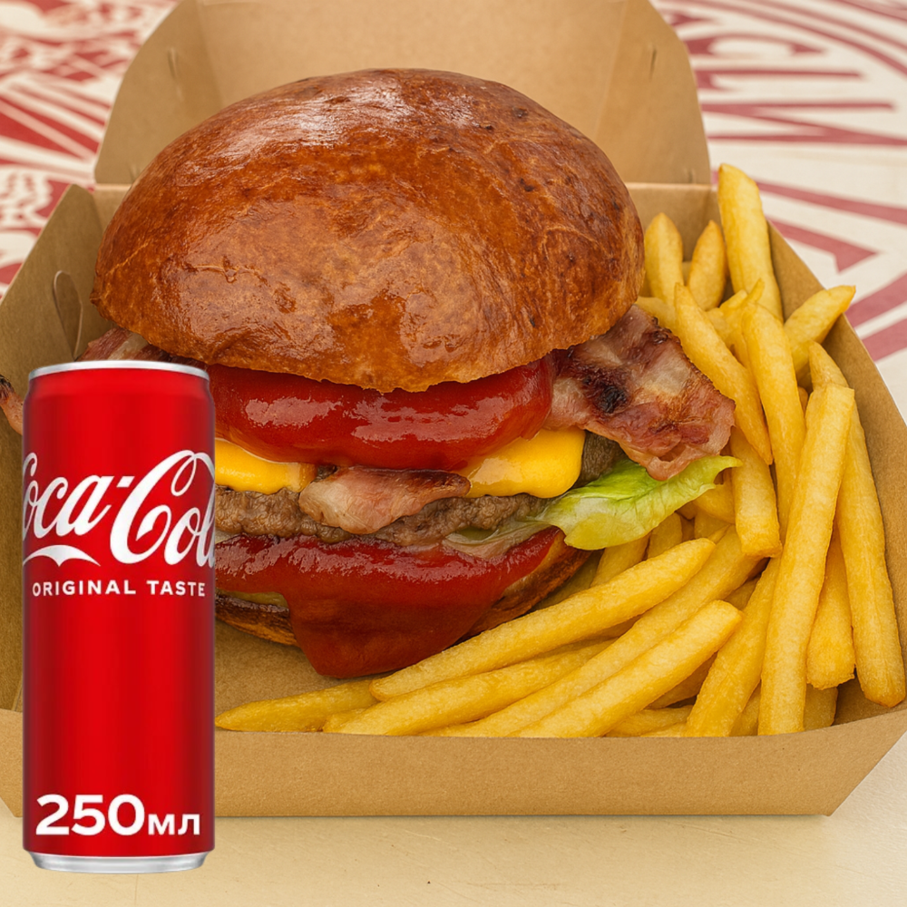 Комбо: Реально Беконовий Бургер + Картопля фрі + Coca-cola 0,25