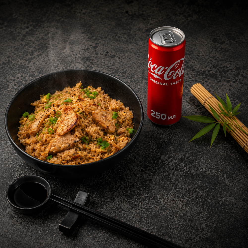 Комбо Смажений рис з куркою і яйцем + Coca-cola 0,25