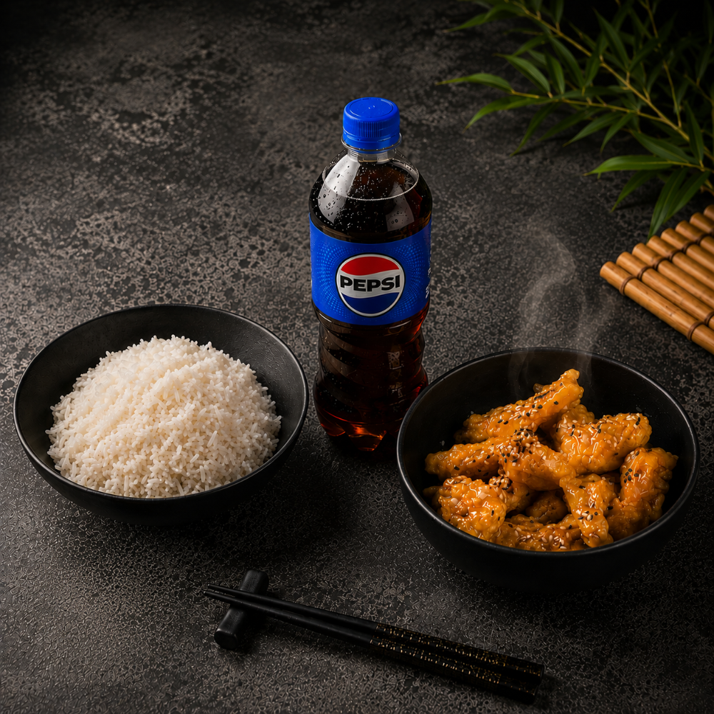 Комбо Курка у кисло-солодкому соусі + рис паровий 150г + Pepsi 0,33