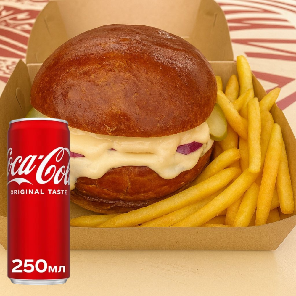 Комбо: Дуже Cheese Бургер + Картопля фрі (330г) + Coca-cola 0,25