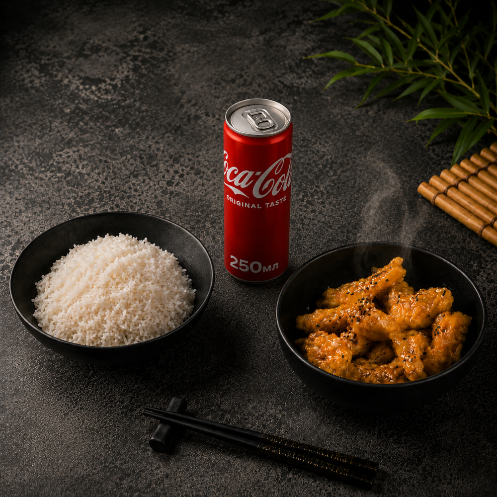 Комбо Курка у кисло-солодкому соусі + рис паровий 150г + Coca-cola 0,25