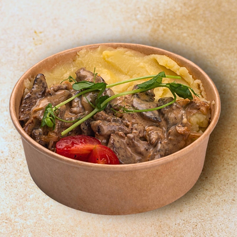 Ситний боул: Бефстроганов з яловичини з гарніром на вибір