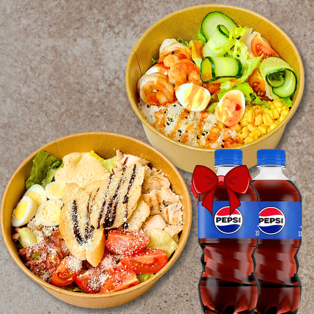 Комбо 3: Боул з тигровою креветкою і рисом та Боул Цезар з куркою + 2 шт Pepsi 0,33