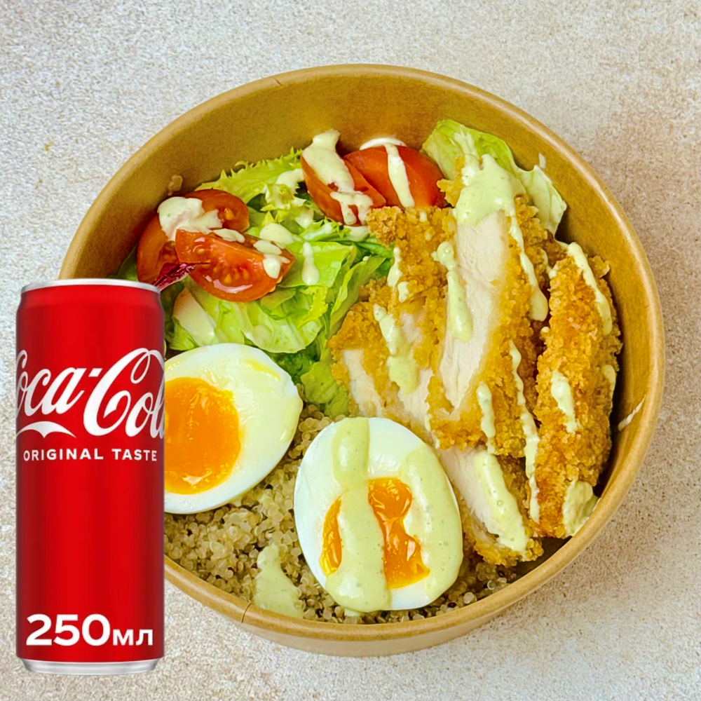 Комбо: Ситний боул: шніцель курячий і кіноа + Coca-cola 250мл