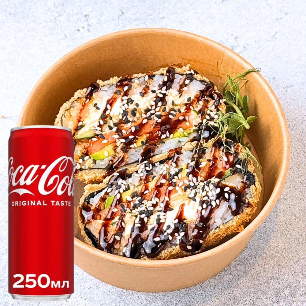 Комбо суші бургер з лососем + Coca-cola 0,25