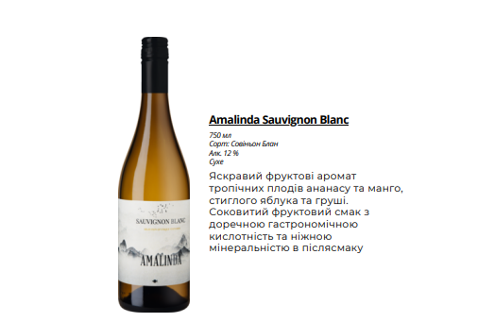 Столове Вино Amalinda "Sauvignon Blanc" (сухе.,біле.,Іспанія)0,75л