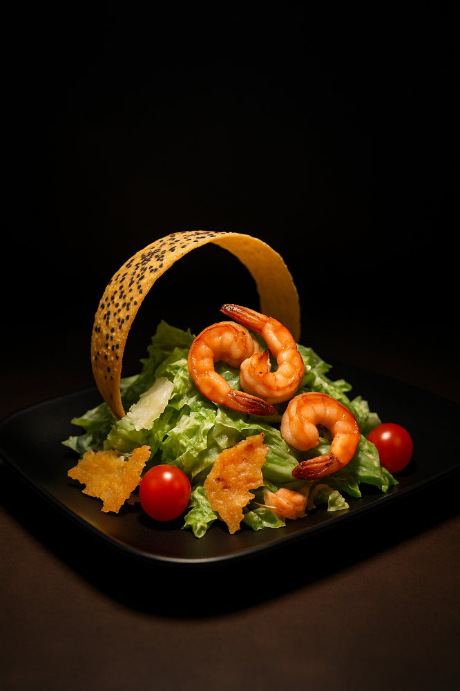 სალათი ცეზარი კრევეტებით / Caesar salad with shrimps