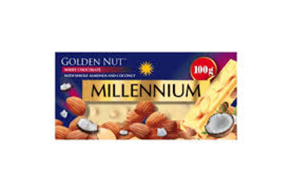 Шоколад Millennium gold білий з мигдалем та кокосовою стружкою