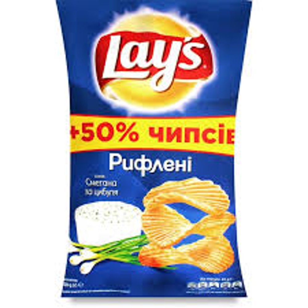 Чіпси Lay's зі смаком сметани та цибулі 200 гр.