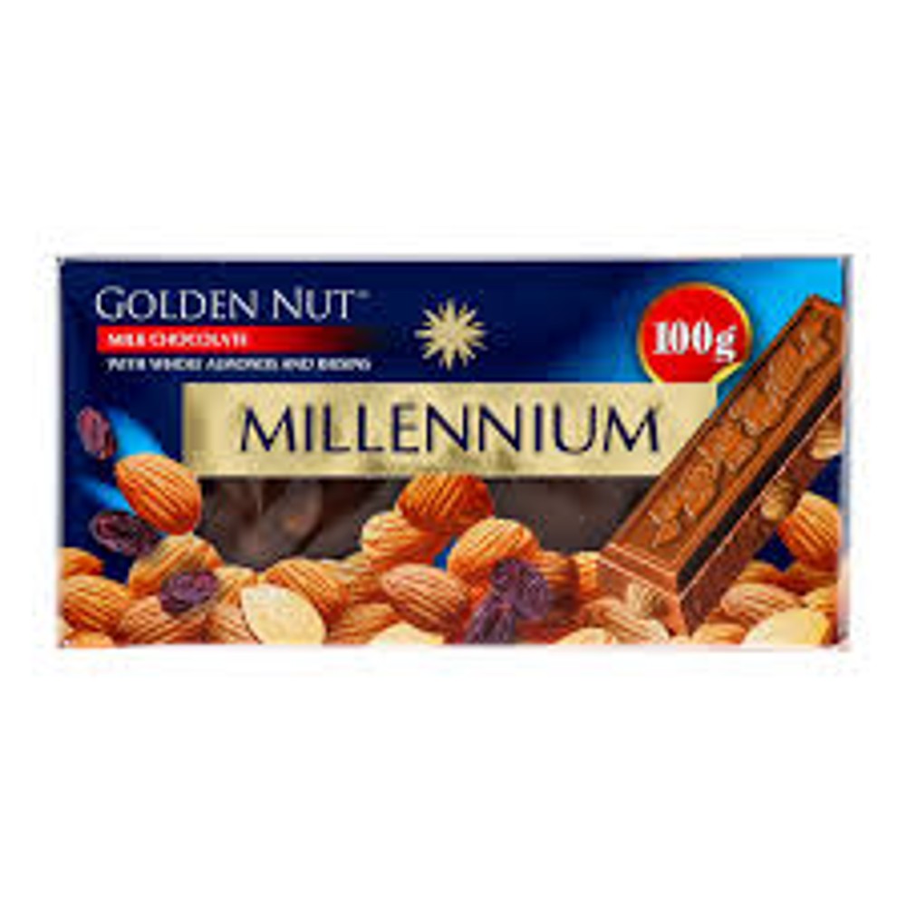 Шоколад Millennium Golden Nut молочний з мигдалем та родзинками 100г