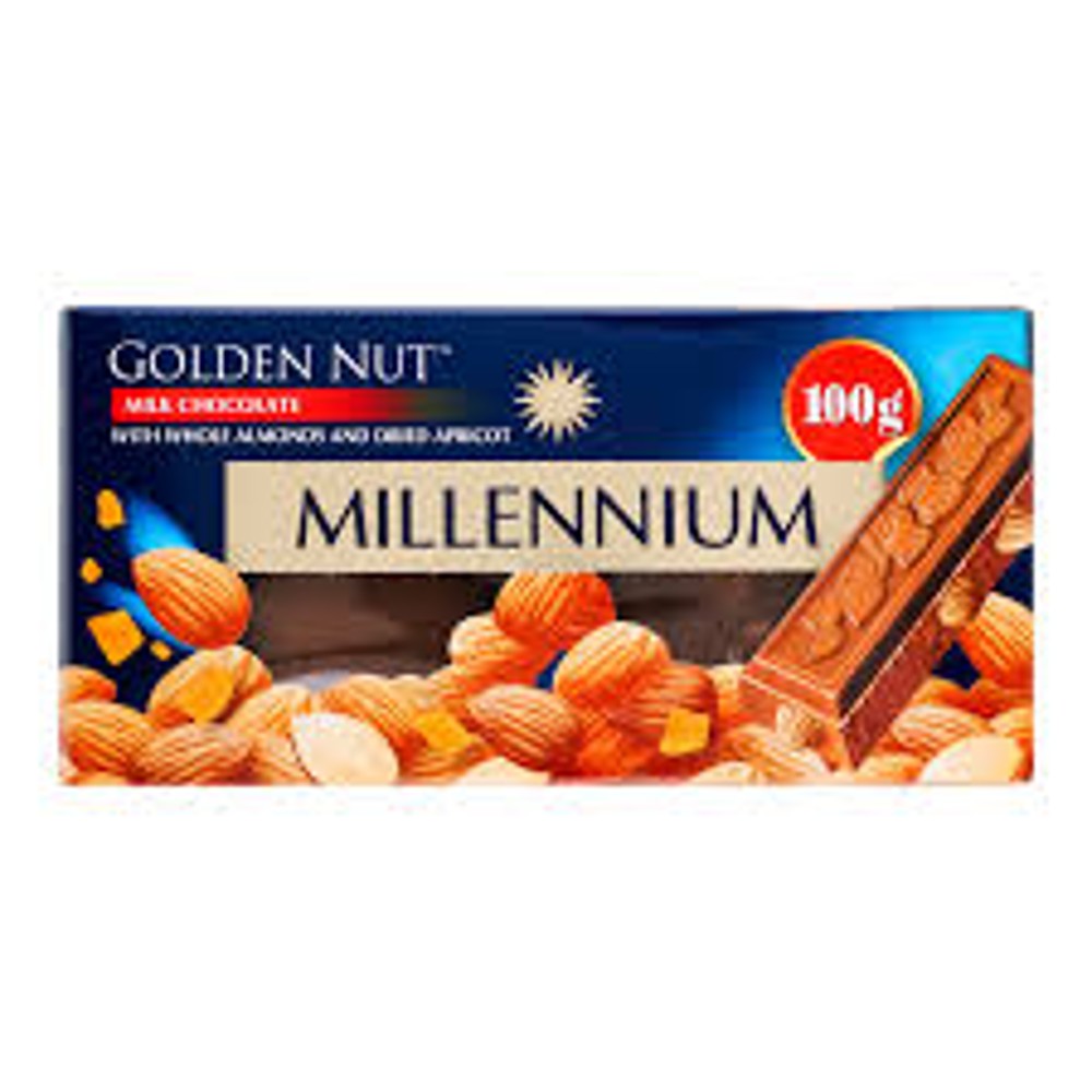 Шоколад Millennium Golden Nut молочний з цілим мигдалем та курагою 100г