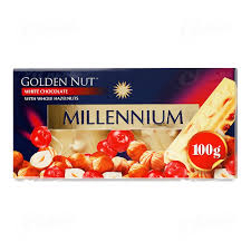 Шоколад Millennium Golden Nut білий з цілими лісовими горіхами 100г