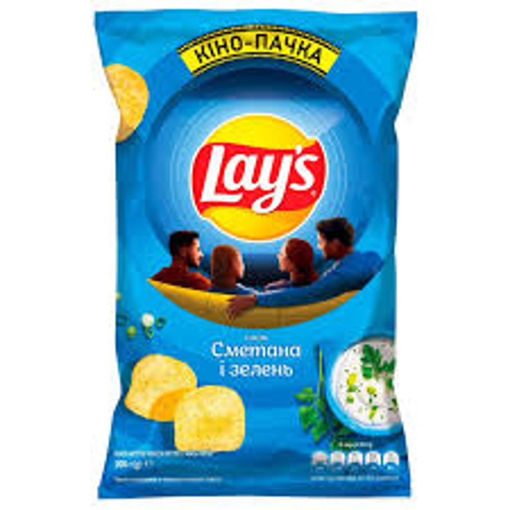 Чіпси Lay's зі смаком сметани та зелені 200 гр.