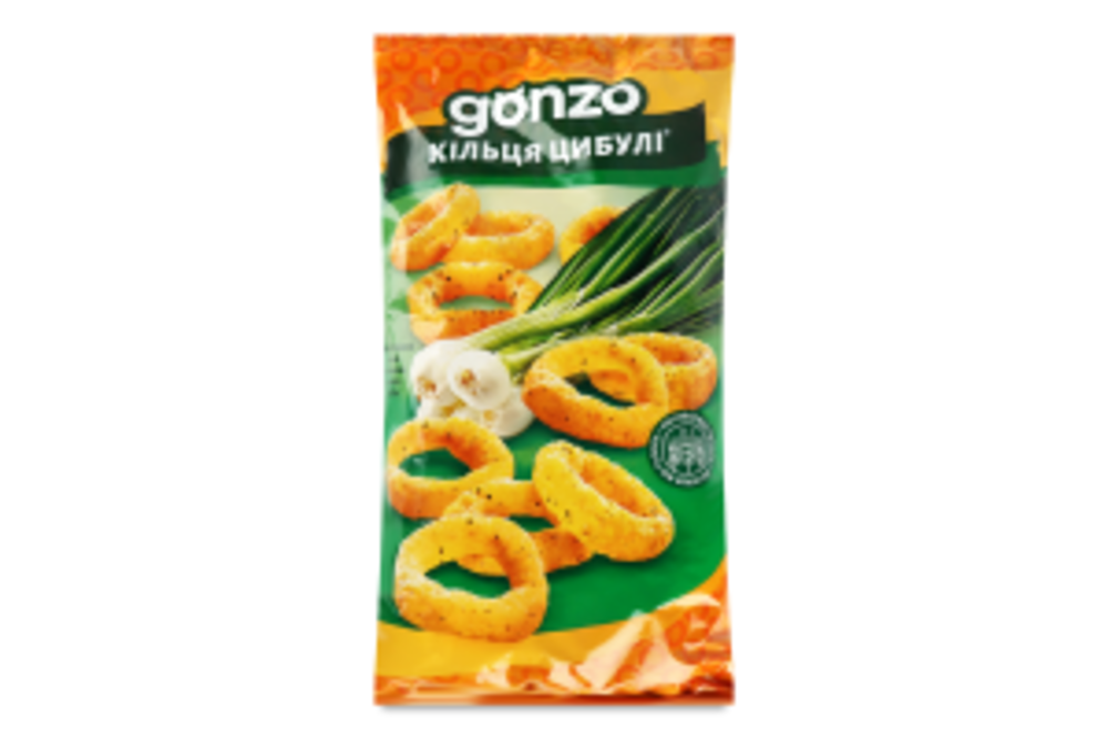 Кільця кукурудзяні зі смаком цибулі Gonzo м/у 150г