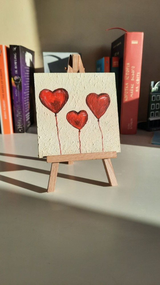 Мініатюрна картина червоні серця- Miniature painting red hearts 