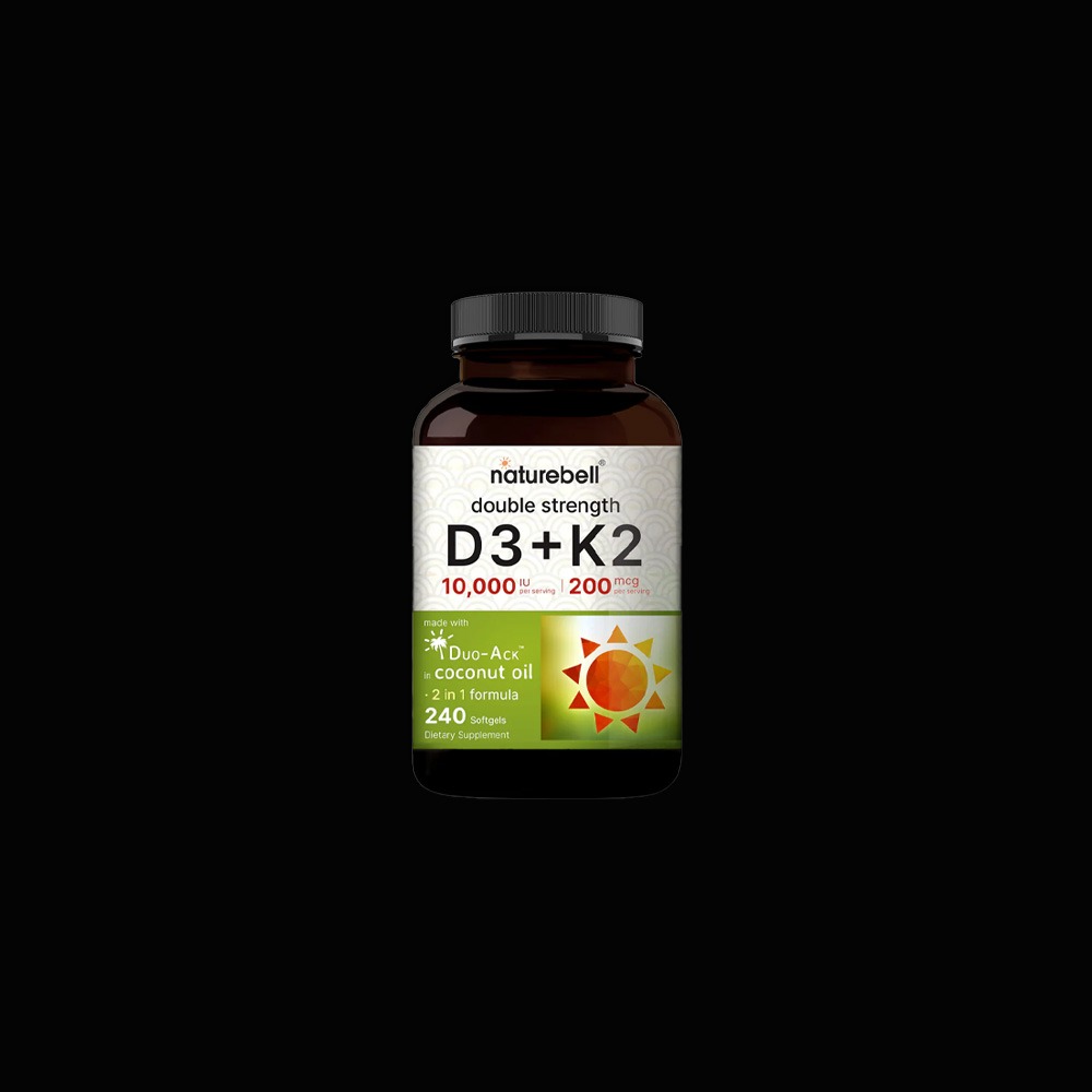 Elrare Vitamin D3 & K2 (MK-4 + MK-7) 10.000 IU D3 + 200 mcg K2, 300 softgels
