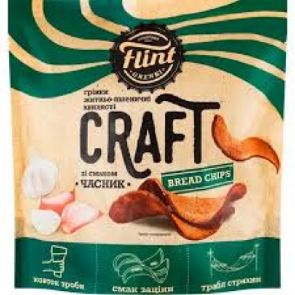 Грінки Flint Craft Часник житньо-пшеничні хвилясті 90г