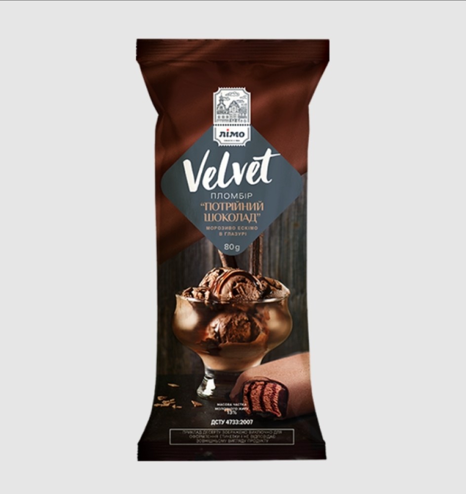 Ескімо ПЛОМБІР "VELVET Потрійний шоколад"в шок. 75г. 80г