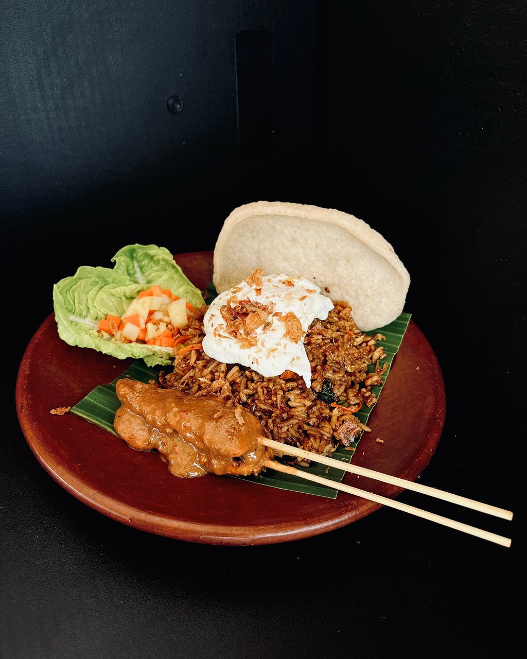 Nasi Goreng (Choice of Chicken Skewers, Tempe or Tofu)