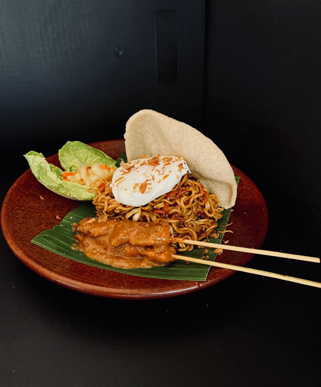 Mie Goreng (Choice of Chicken Skewers, Tempe or Tofu)