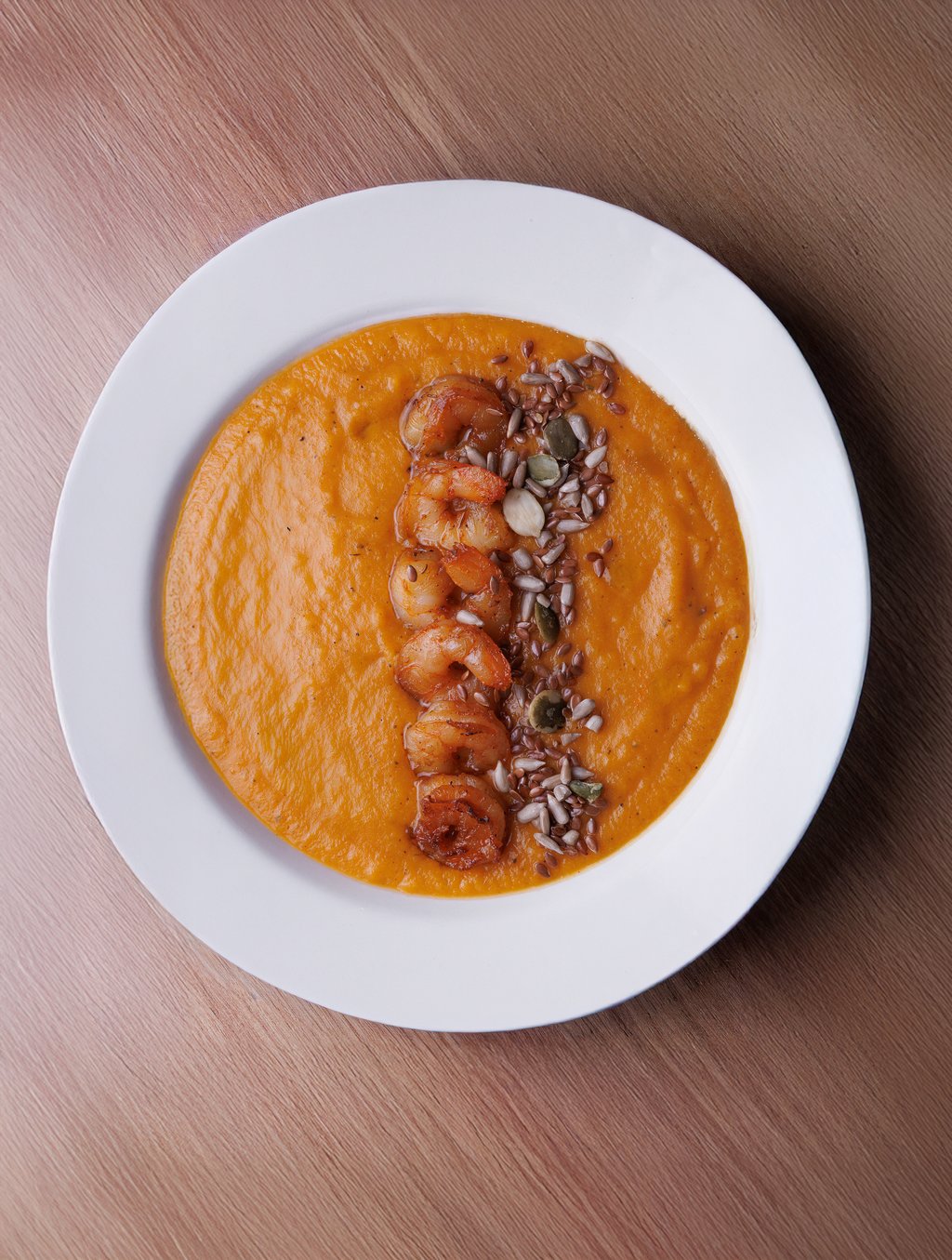 Гарбузовий крем суп з креветками 