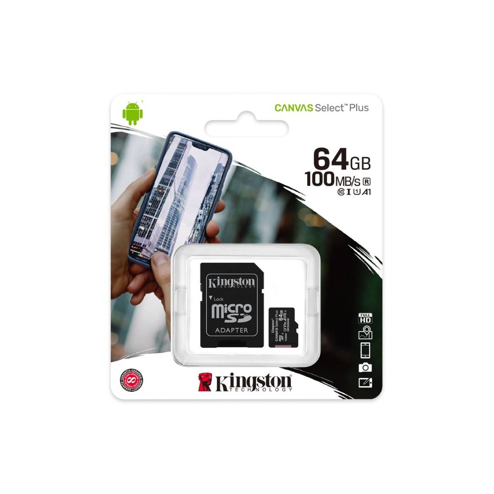 Kingston  Карта пам'яті Canvas Select Plus microSDXC 64GB UHS-I U1 + SD-адаптер