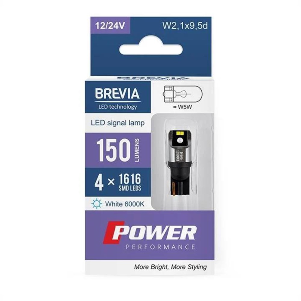 Brevia Power LED автолампа W5W 150Lm 4x1616SMD 12/24V CANbus (2 шт)