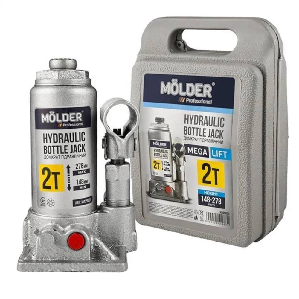 Molder Домкрат гідравлічний пляшковий 2т 148-278мм у кейсі