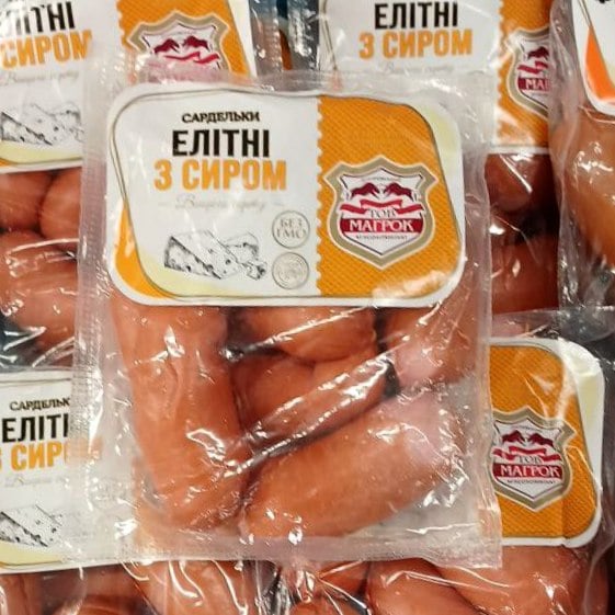 Магрок Сардельки ЕЛІТНІ з сиром в/с газ (Логвіненко)