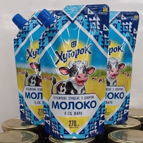 Молоко незбиране згущене з цукром 8,5% жиру ТМ Хуторок (The Banka) дой-пак 270г