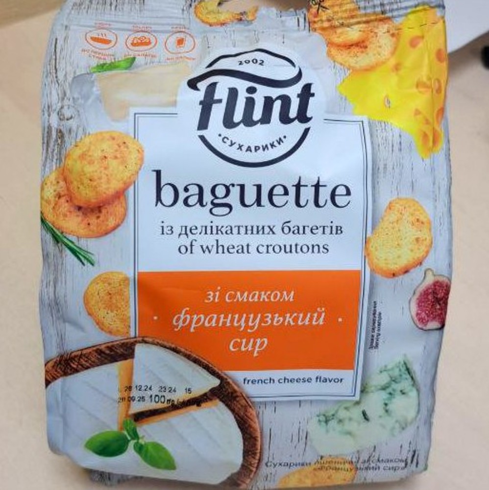 Сухарики ТМ "Flint Baguette" Французький сир (До бочк) 100г