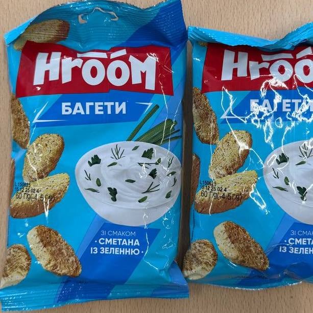 Сухарики багетні Сметана із зеленню ТМ "HROOM" (До бочк) 60г