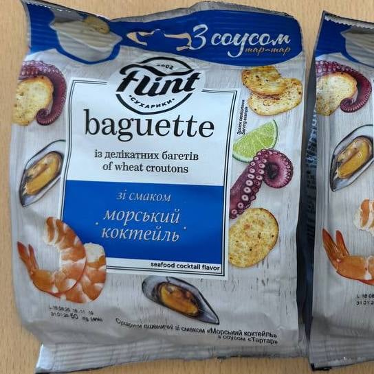 Сухарики ТМ "Flint Baguette" морський коктейль" з соусом тартар(2) 50г