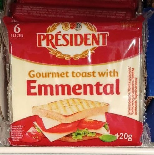 President Сир Emmental лавлений для сендвічів в скибках плівка (ЗДМ) 120г