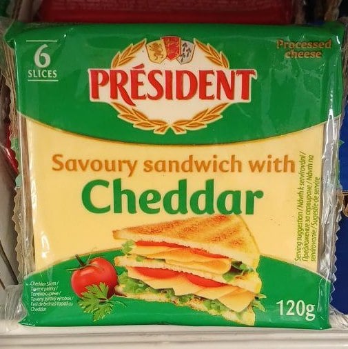 President Сир Cheddar плавлений для сендвічів в скибках плівка (ЗДМ) 120г