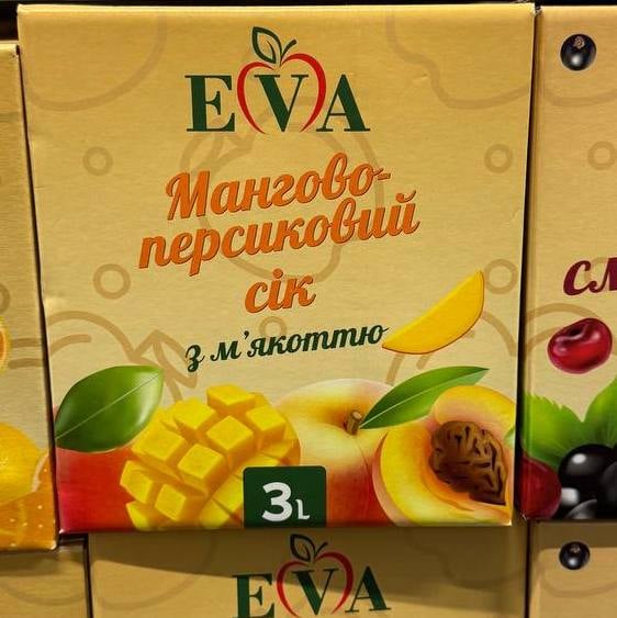 Сік Мангово-персиковий з м'якоттю EVA, 3л