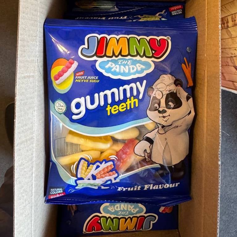 JIMMY GUMMY цукерки м'які з фруктовим соком(Зуби)  (ПАНДА), 80гх12шт